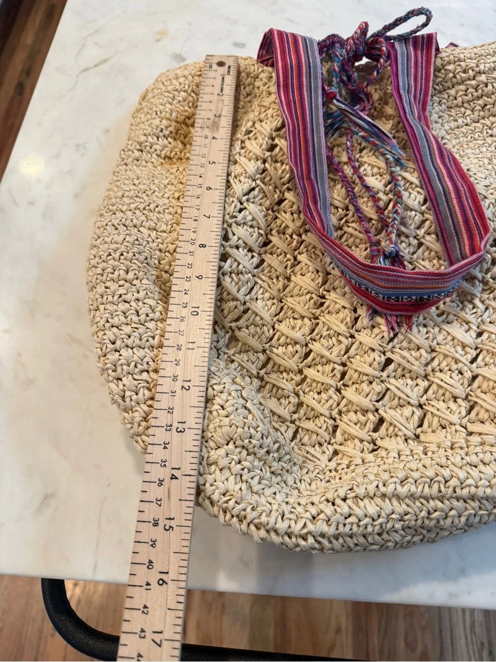 Boho Straw Tote Bag Crochet Woven Beach Market Bag Pink Striped Handles